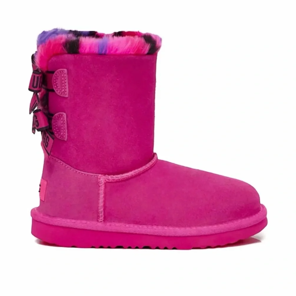 UGG BAILEY $160 Toddler BOW PLAID PUNK ROCK ROSE SUEDE SHEEPSKIN BOOTS Sz 11 GUC